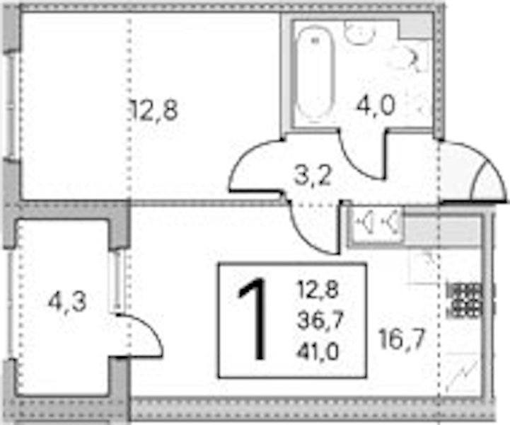 1-комнатная квартира 36.7 м², 2/5 эт., ЖК «ЮгТаун. Олимпийские кварталы»